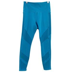 Lorna Jane High Waisted Cropped Ankle Blue Leggings Mesh Panel